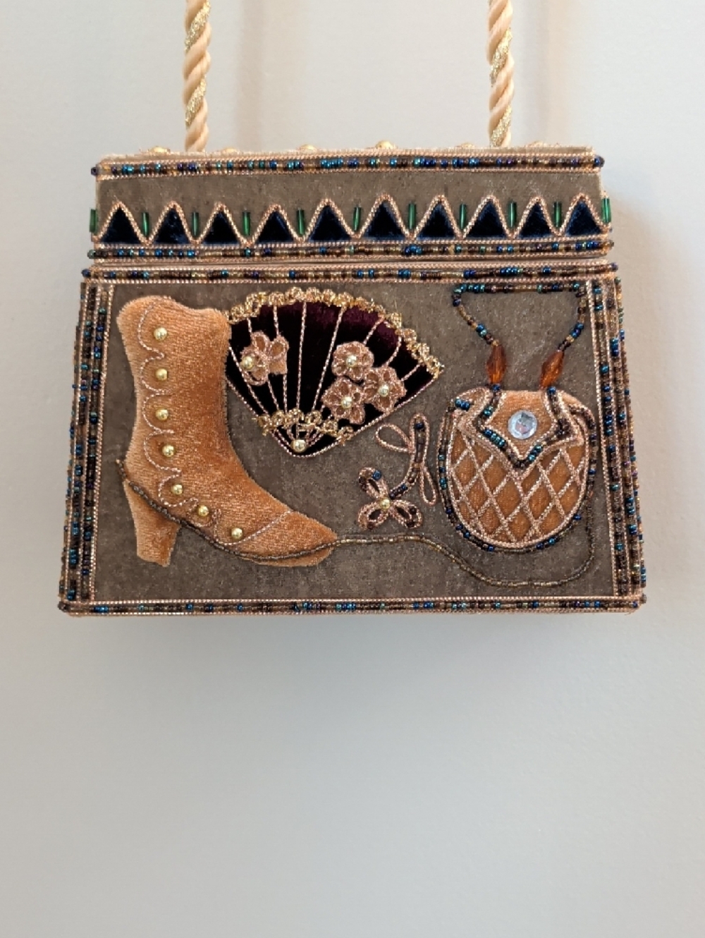 Velvet, Embroidered, Gold Embellished Folk Box Purse/Crossbody Bag